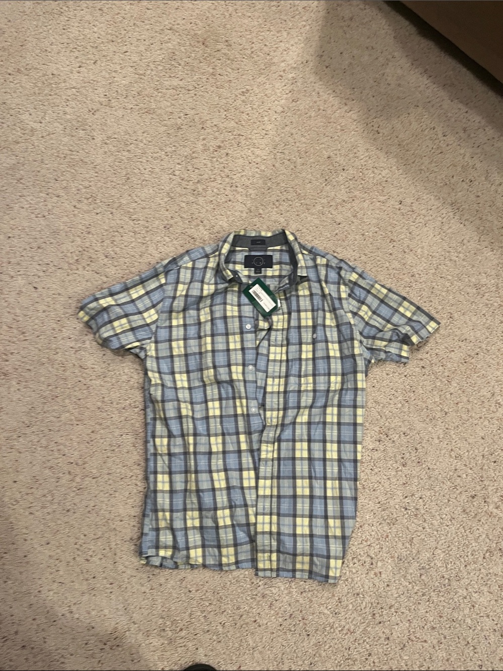 Men's Short-Sleeve Plaid Button-Down Shirt — Yellow & Blue
